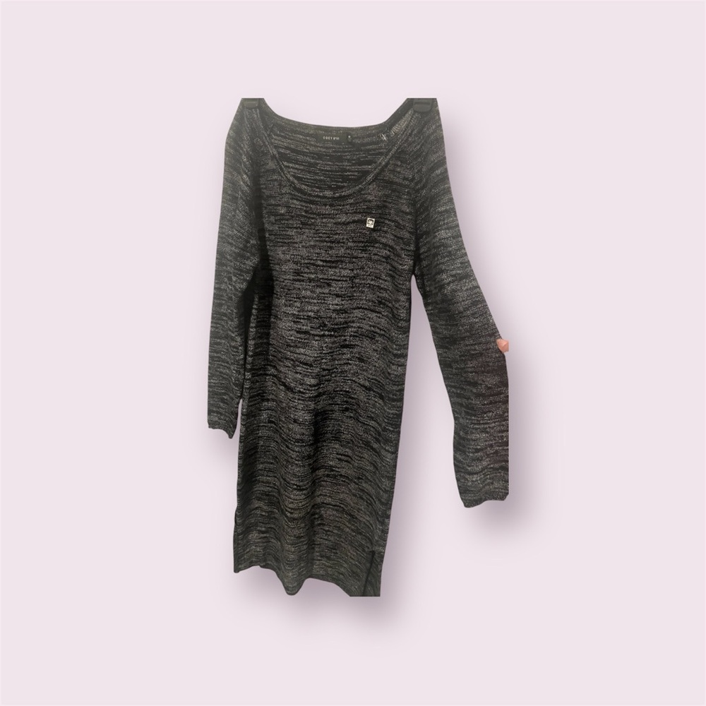 Obey Womens Medium Marbled Grey & Black Sweater Long Sleeve Midi Bodycon Dress